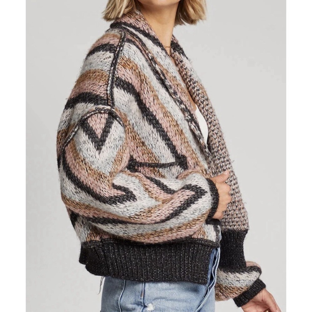 Saltwater Luxe Cain Cardigan Sweater Multi-Stripe Toggle Button Women Small